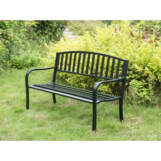 Steel Garden Park Bench Cast Iron Frame Patio Lawn Yard Decor, Black