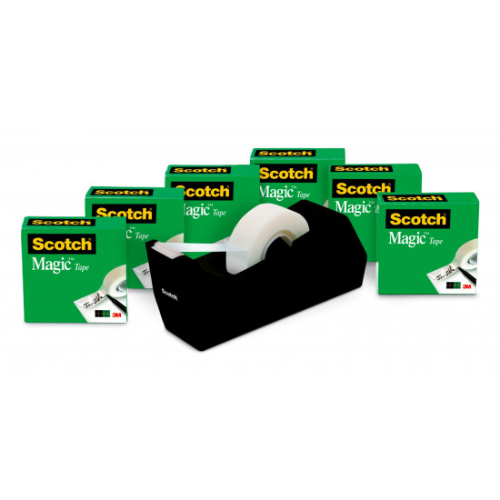 Scotch Magic Tape, Clear, 3/4" x 1000", 6 Rolls with Dispenser