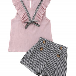 2Pcs Toddler Kids Baby Girls Clothes Ruffle Vest T-shirt Tops + Shorts Pants Outfits Set